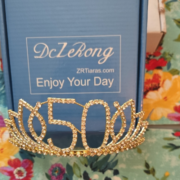 Gold Rhinestone Tiara - Picture 1 of 2